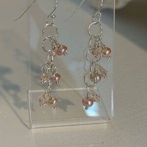Minimalist Silver and Pink Crystal Drop Earrings
